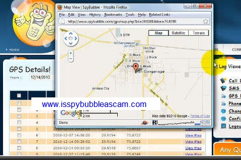 Spybubble GPS tracking members area screen.